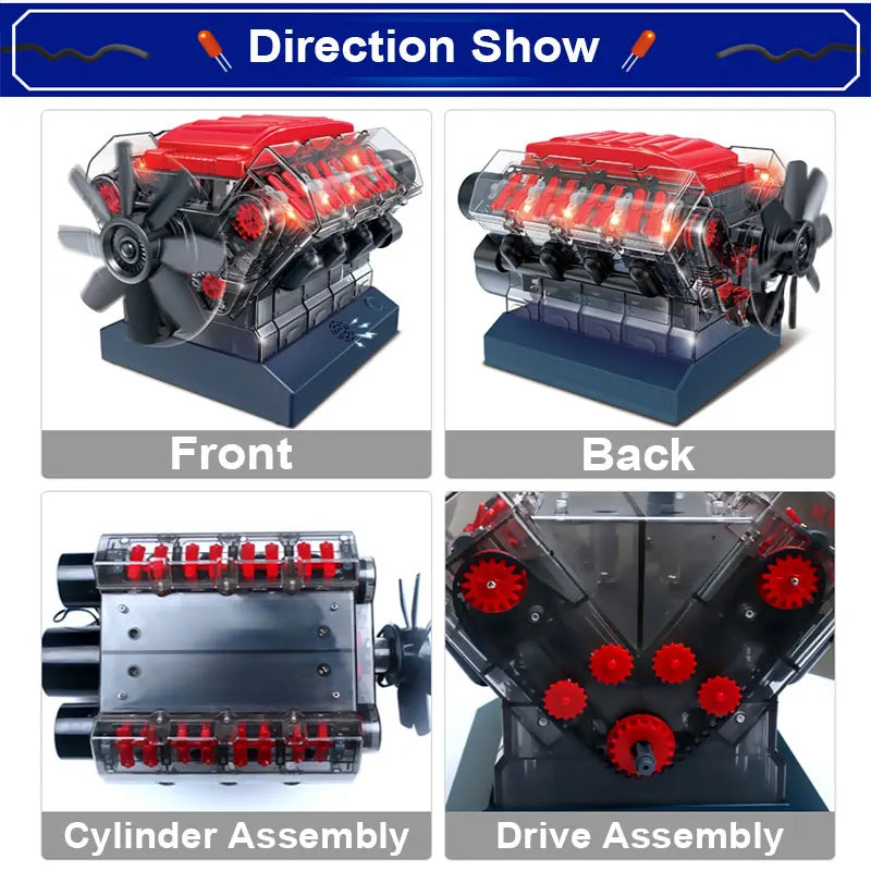 100+ Parts DIY V8 Engine Model KIT Assembled Four Cylinder Engine Model High-tech Educational Experiment Toy Gift