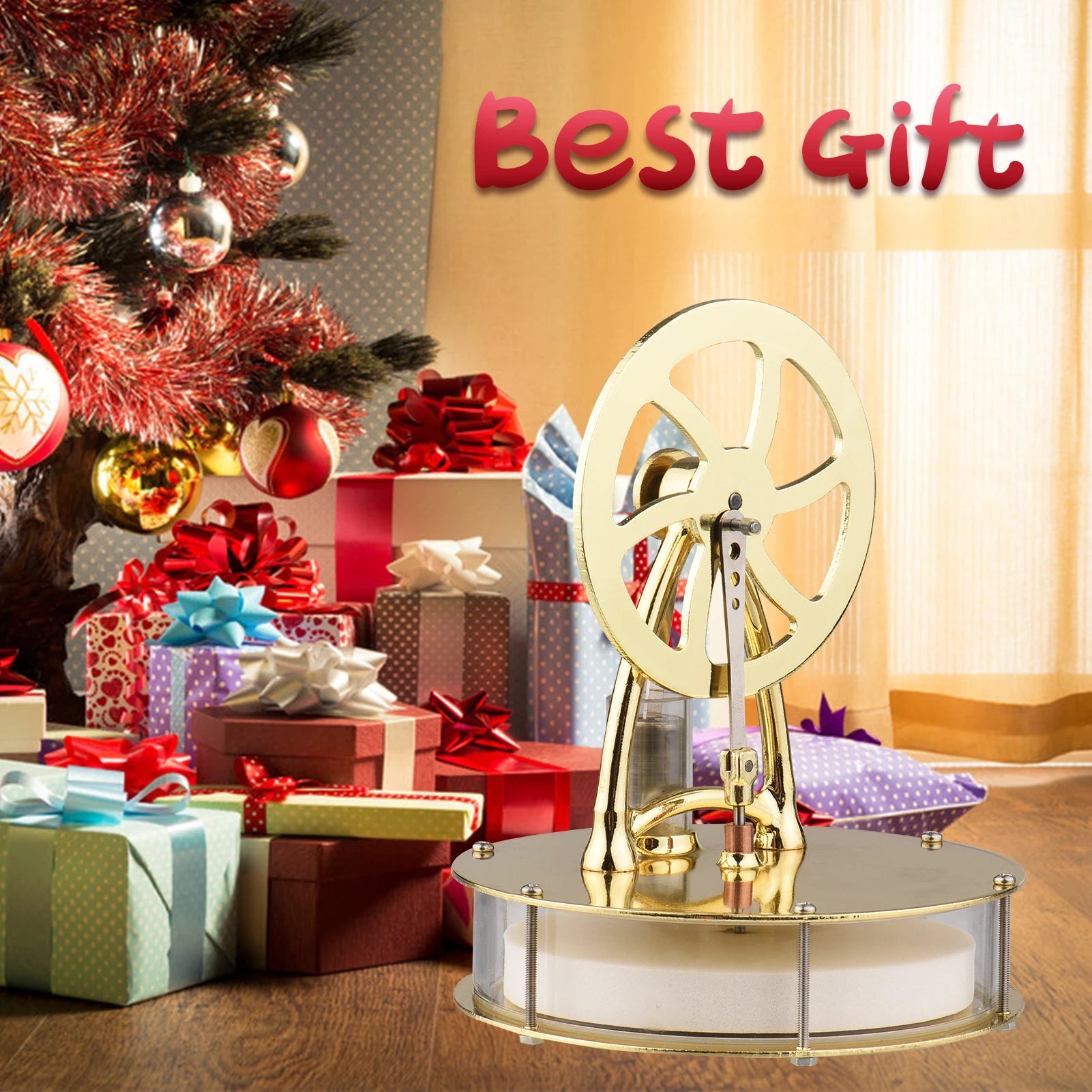 Low Temperature Stirling Engine Assembled Electricity Generator Heat Experiment Physical Generator Model with Flywheel Design