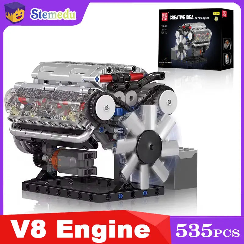 Mould King 10088 Motorized V8 Engine Model-Technical Building Kit with Electric Drive Realistic Pistons for Adults/KidsToys Gift