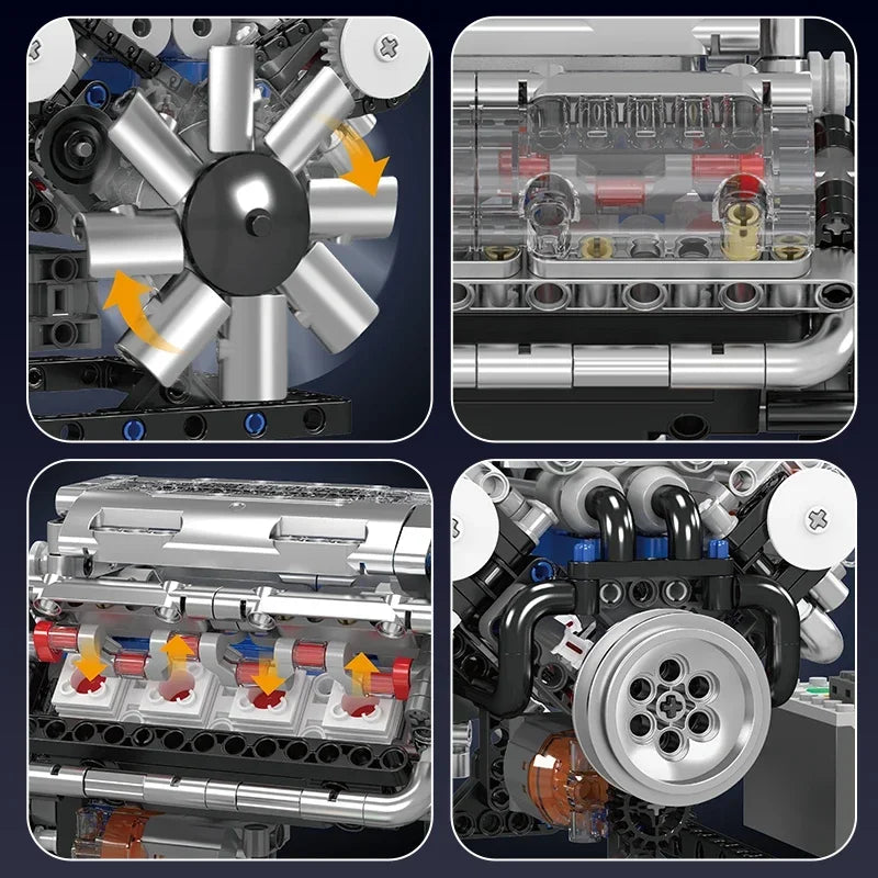 Mould King 10088 Motorized V8 Engine Model-Technical Building Kit with Electric Drive Realistic Pistons for Adults/KidsToys Gift