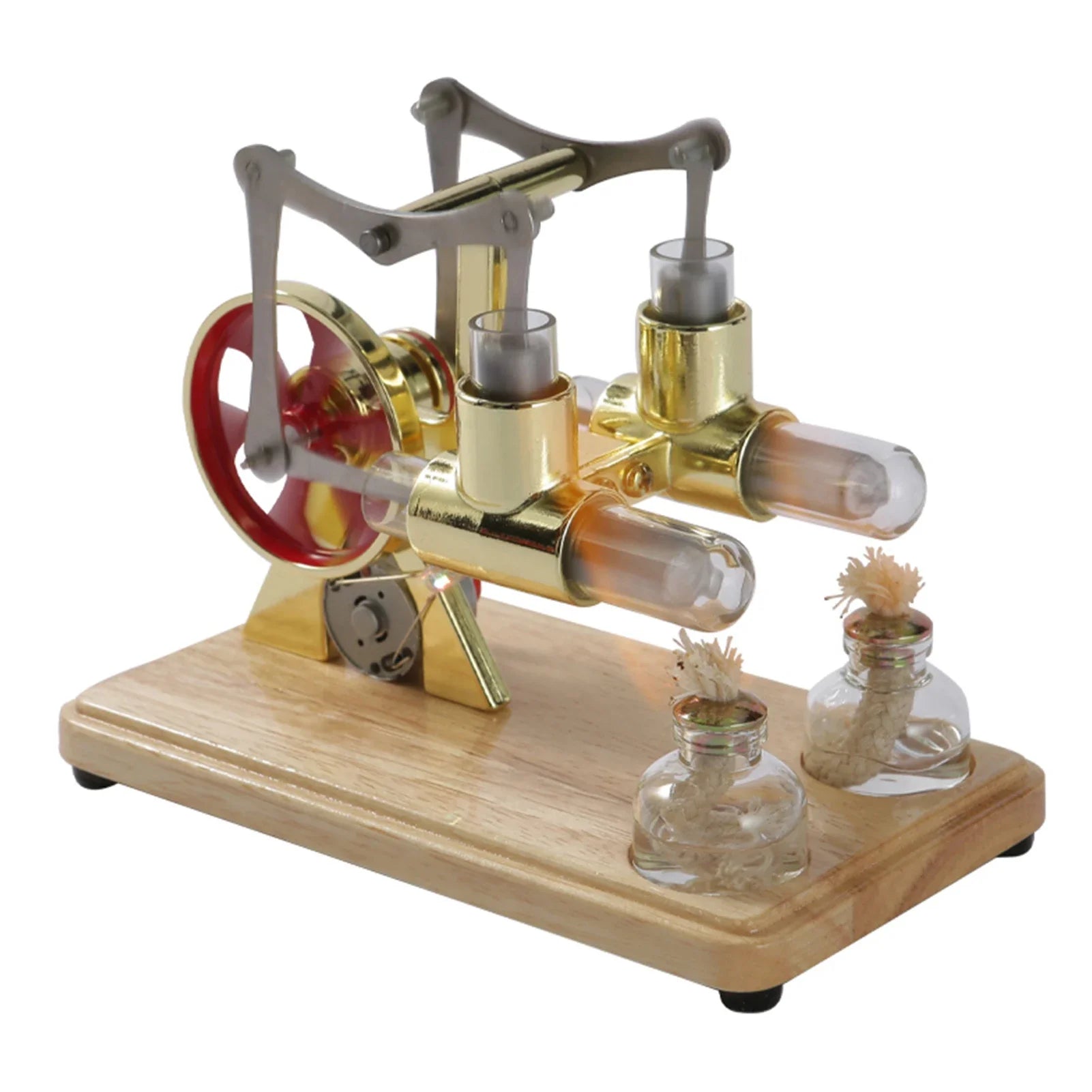 Stirling Engine Model Hot Air Motor Model Physics Twin-engine Generator Model with LED Light Flywheel Science Experiment Toy