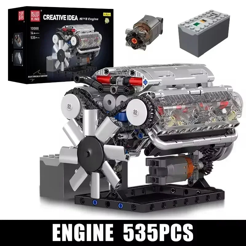 Mould King 10088 Motorized V8 Engine Model-Technical Building Kit with Electric Drive Realistic Pistons for Adults/KidsToys Gift