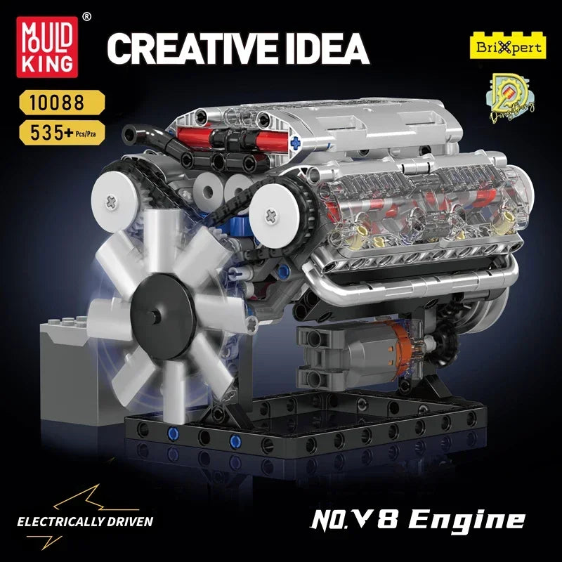 Mould King 10088 Motorized V8 Engine Model-Technical Building Kit with Electric Drive Realistic Pistons for Adults/KidsToys Gift